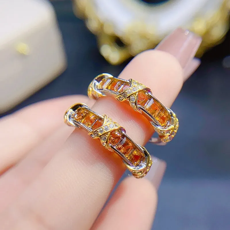Natural citrine ring for women 925 silver adjustable opening 3x3mm gemstone on white background