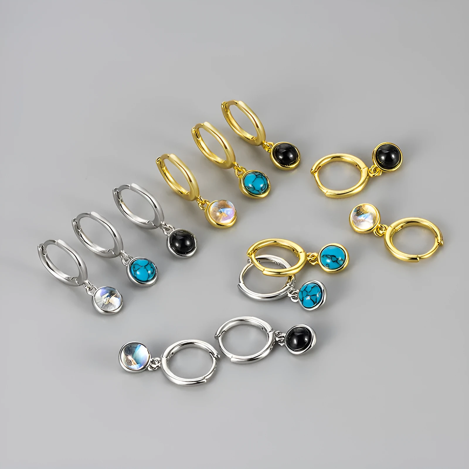 Copper earrings with electroplated gold finish and moonstone colour option for women