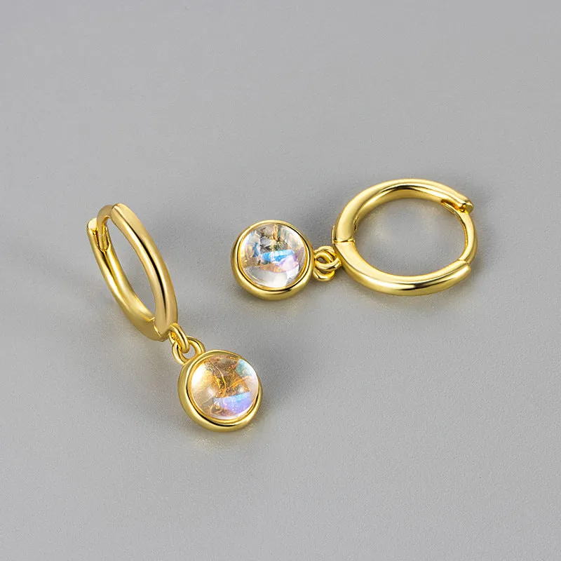 Copper earrings with electroplated gold finish and moonstone colour option for women