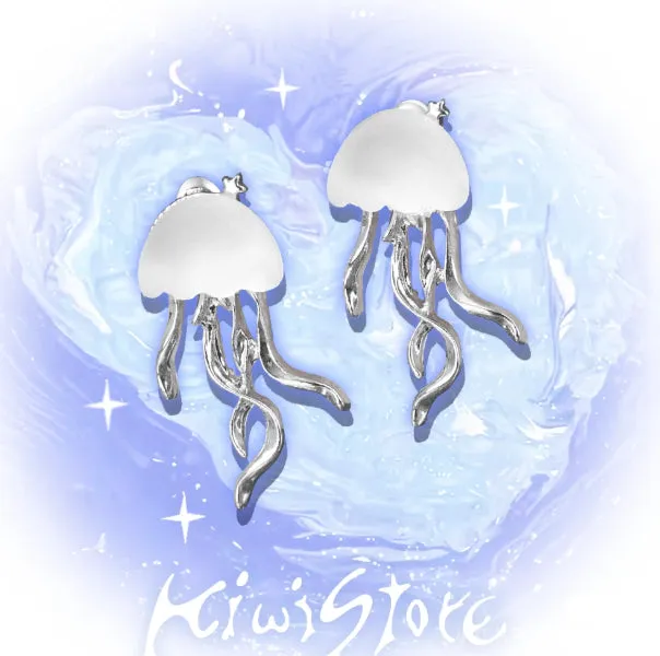 Frosted jellyfish pendant necklace and earrings in multiple colour options on a white background