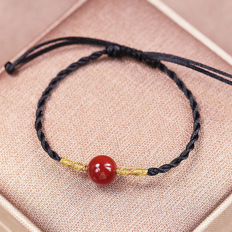 Hand-woven red agate bracelet and necklace set for women in national style.