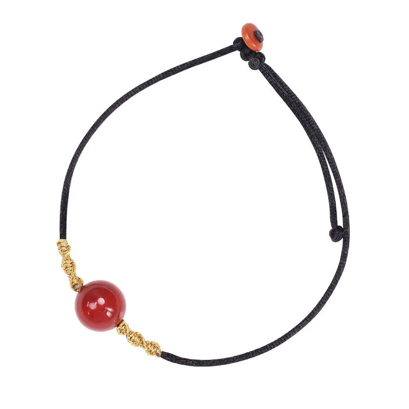 Hand-woven red agate bracelet and necklace set for women in national style.