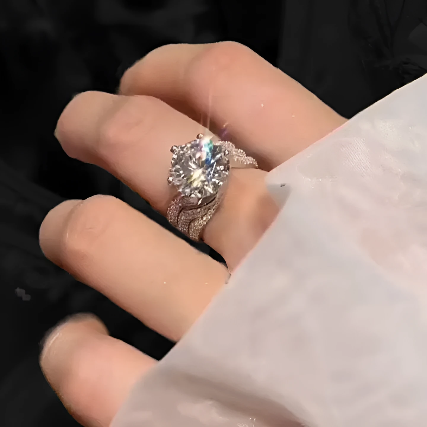 Moissanite luxury full diamond ring Style1 with brilliant moissanite centre stone and diamond-set band