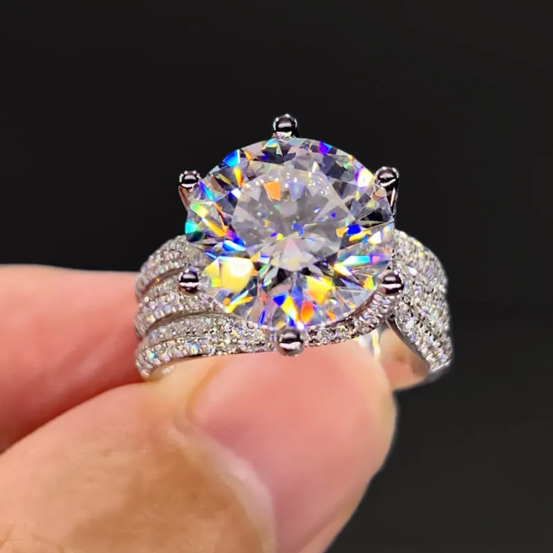 Moissanite luxury full diamond ring Style1 with brilliant moissanite centre stone and diamond-set band
