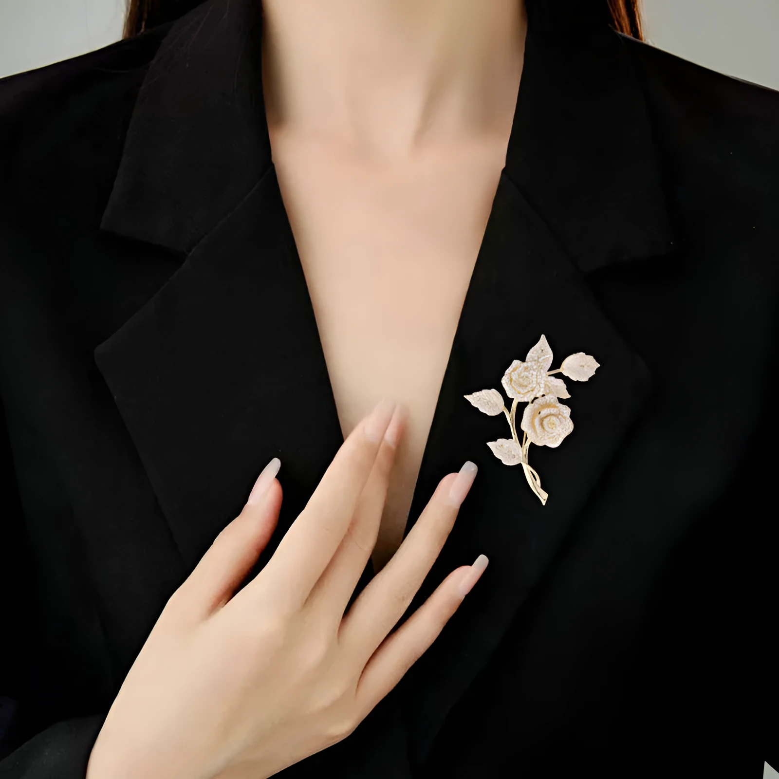 Micro inlaid zircon rose brooch silver-tone floral lapel pin with sparkling stones Style1 and Style2 options