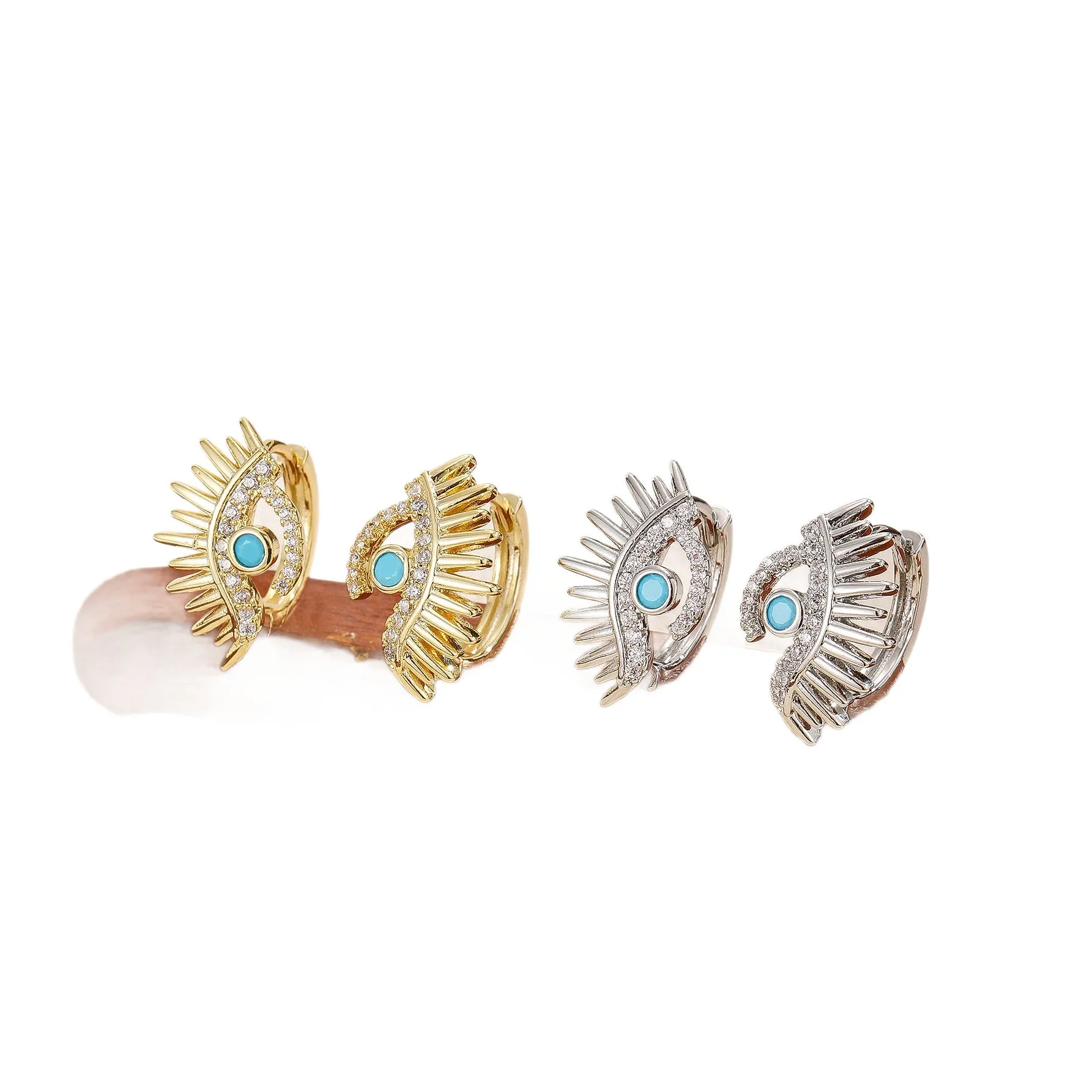 Simple Devil's Eye Earrings in lightweight resin with compact 2cm evil eye motif, available in silver and gold tones