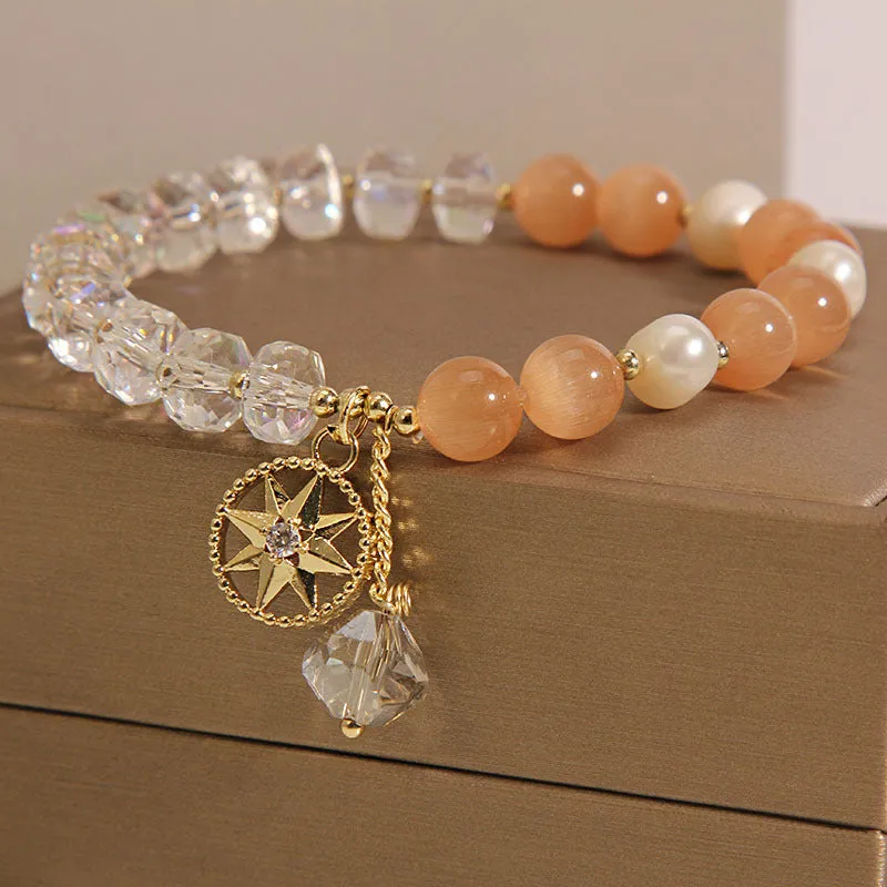 Orange women's bracelet with eight Awn star design featuring opal crystal and gold-plated inlaid artificial gemstones
