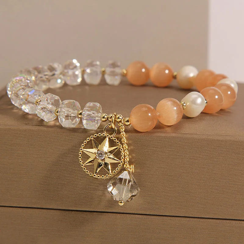 Orange women's bracelet with eight Awn star design featuring opal crystal and gold-plated inlaid artificial gemstones