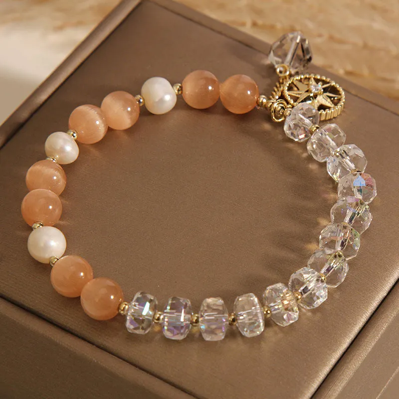 Orange women's bracelet with eight Awn star design featuring opal crystal and gold-plated inlaid artificial gemstones