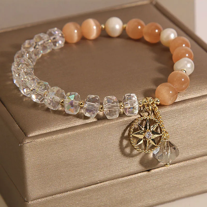 Orange women's bracelet with eight Awn star design featuring opal crystal and gold-plated inlaid artificial gemstones