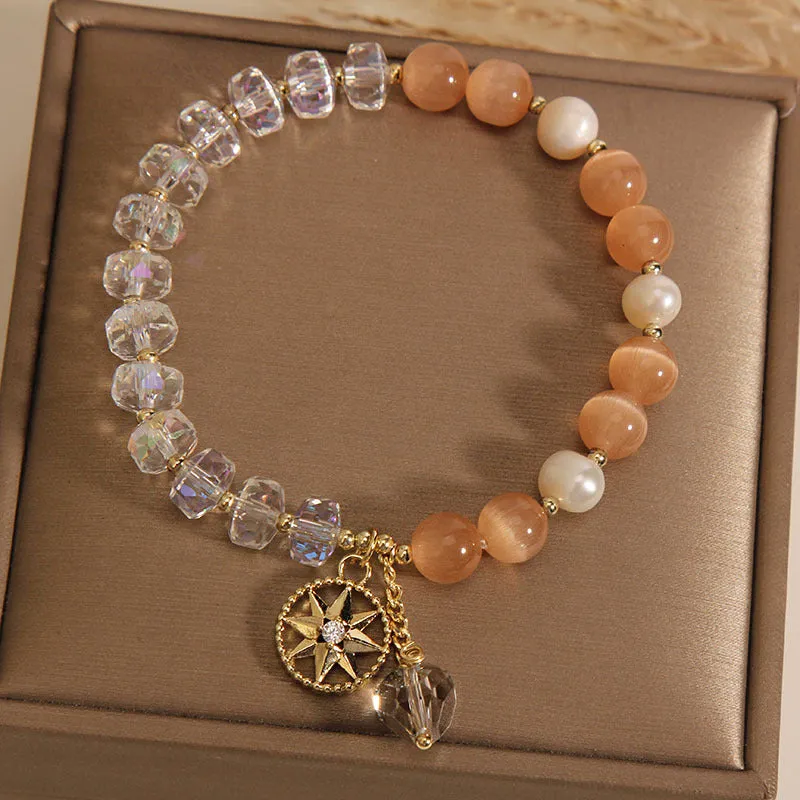 Orange women's bracelet with eight Awn star design featuring opal crystal and gold-plated inlaid artificial gemstones