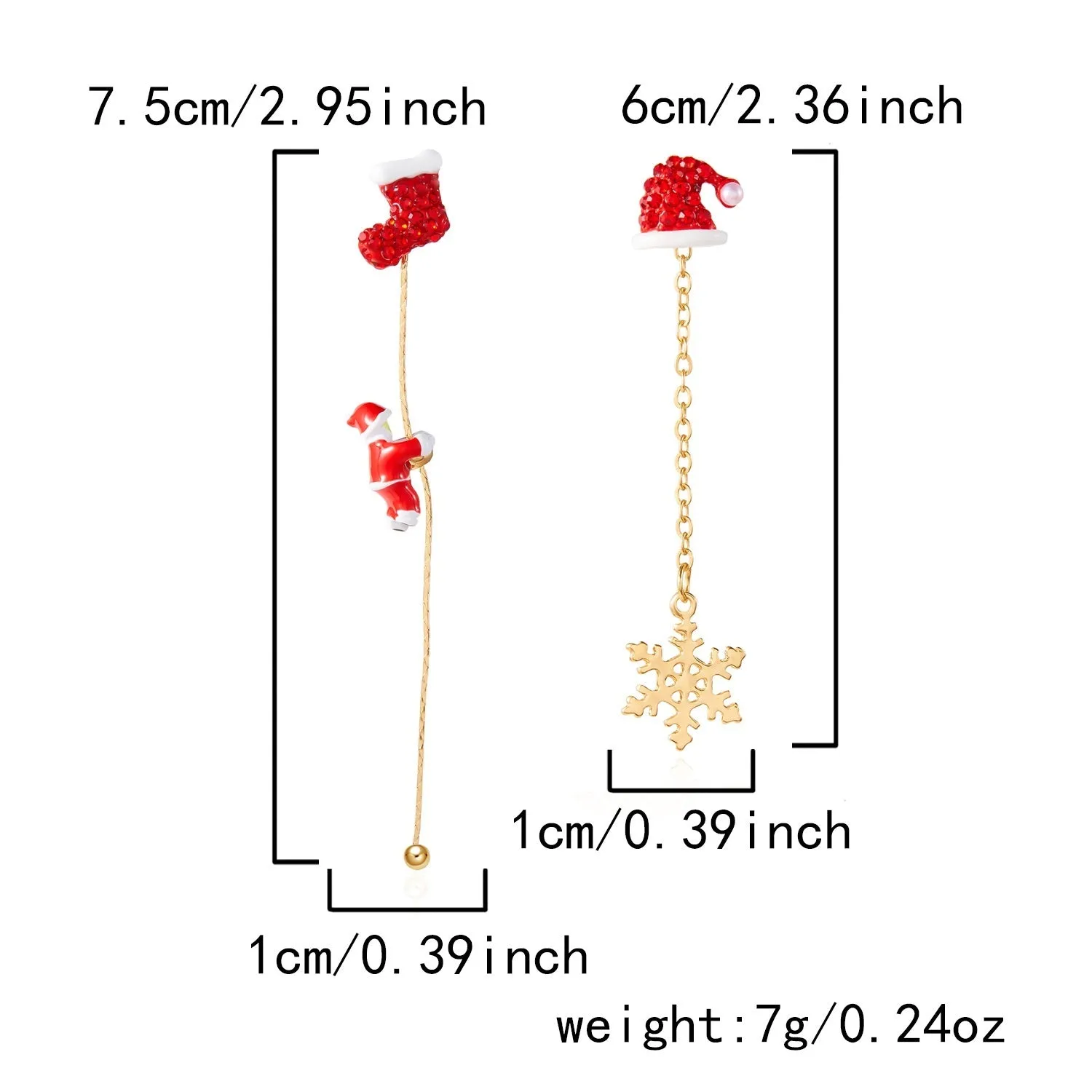 Crawling Santa tassel long asymmetric snowflake earrings in zinc alloy with inlaid diamonds for women