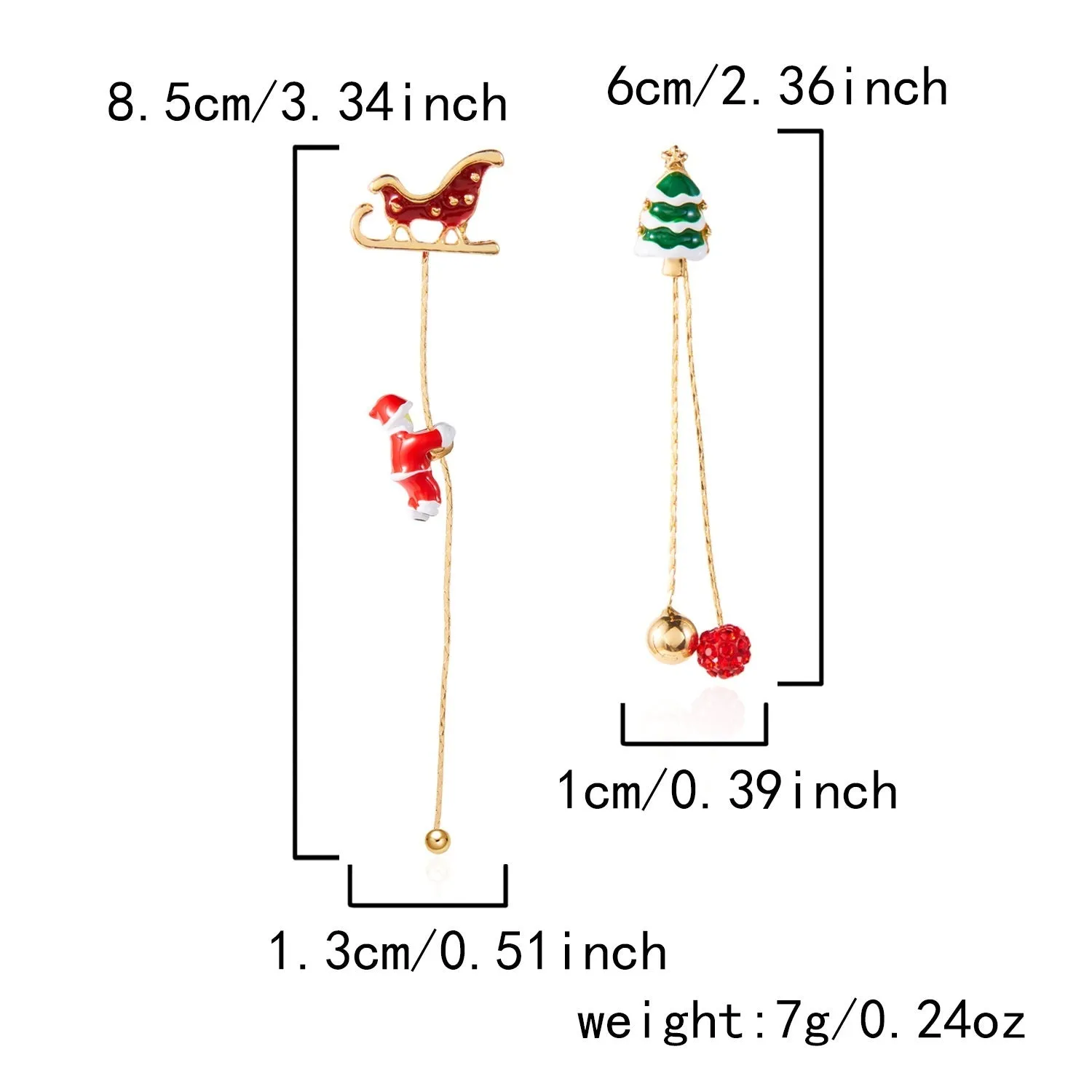 Crawling Santa tassel long asymmetric snowflake earrings in zinc alloy with inlaid diamonds for women