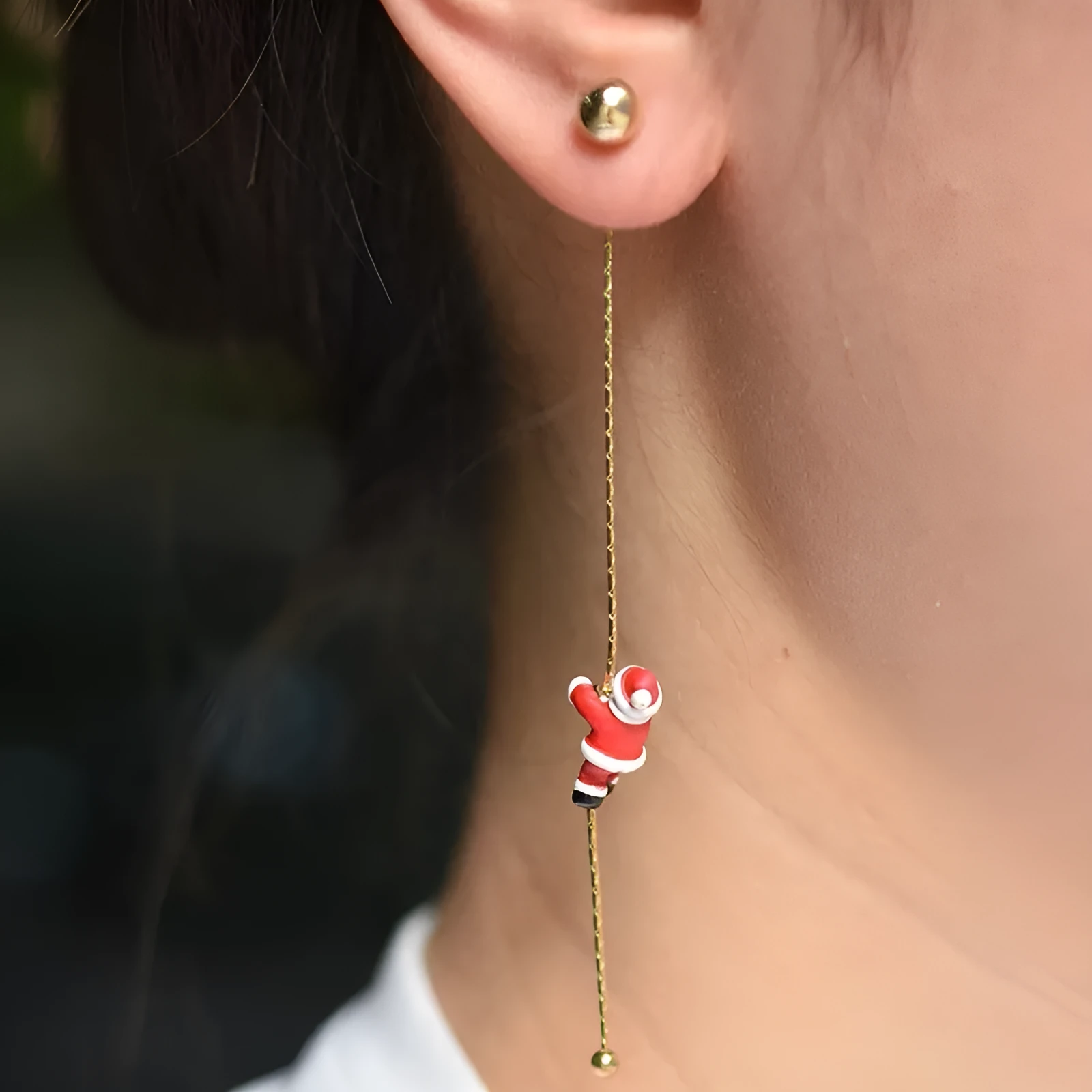 Crawling Santa tassel long asymmetric snowflake earrings in zinc alloy with inlaid diamonds for women