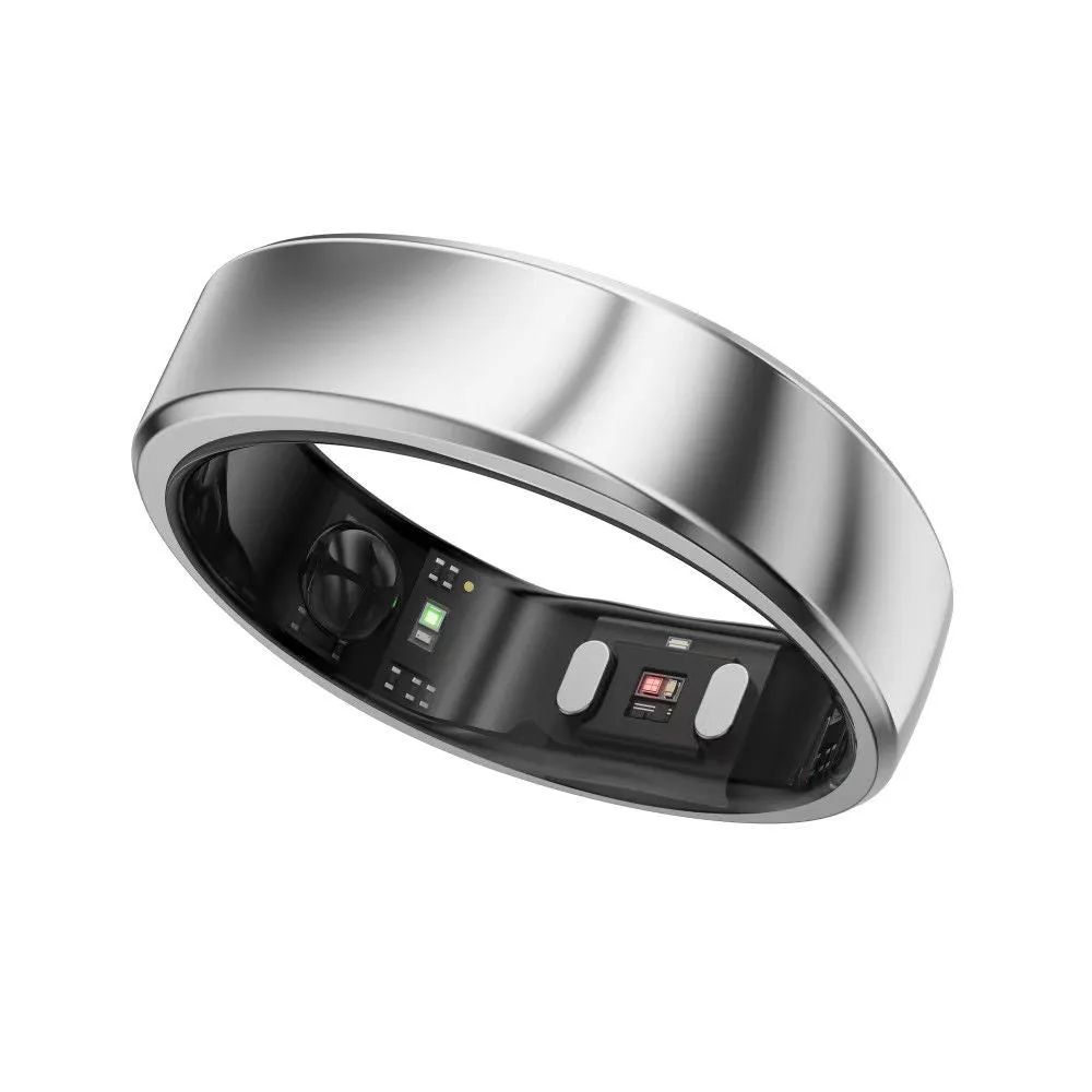 Personality multifunctional Bluetooth smart AI ring in Black, Gold, and Silver with heart rate monitoring touch screen