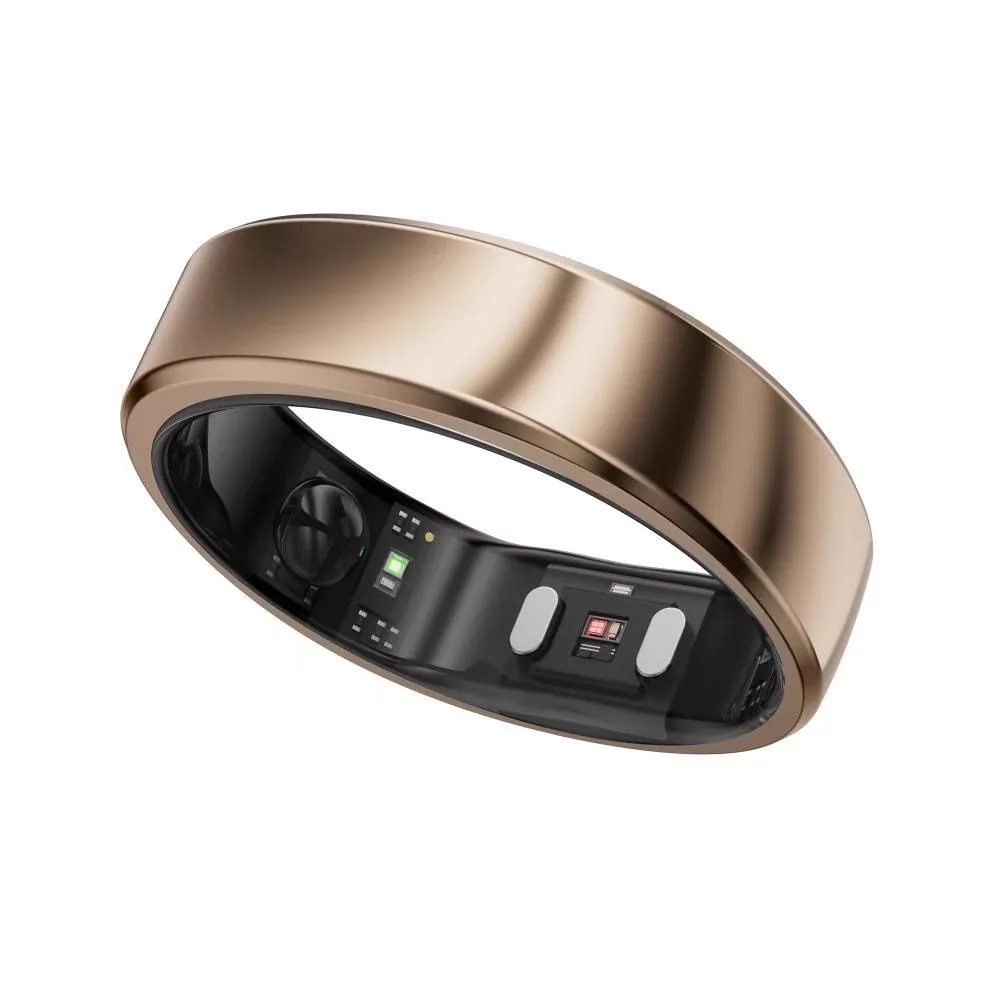 Personality multifunctional Bluetooth smart AI ring in Black, Gold, and Silver with heart rate monitoring touch screen