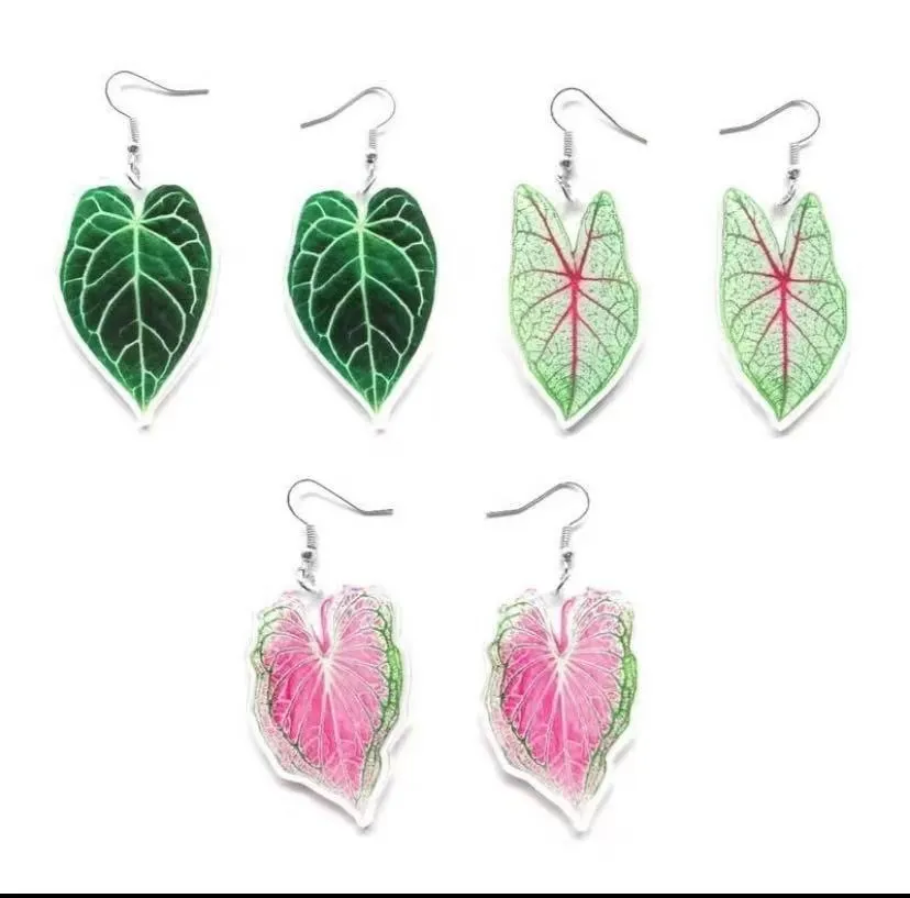 Acrylic flower leaf geometric earrings for women in natural style with three colour options