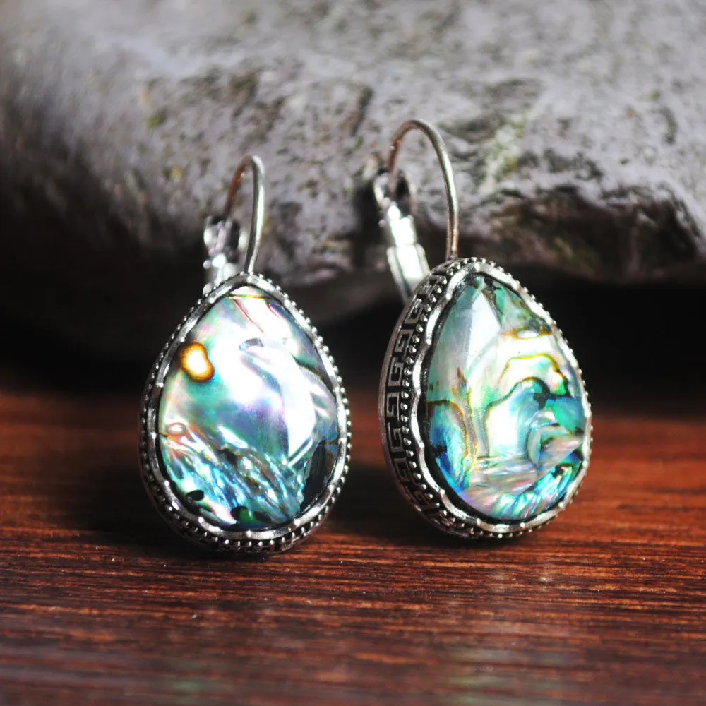 Retro colourful shell irregular geometric teardrop earrings in colour E1623 on white background