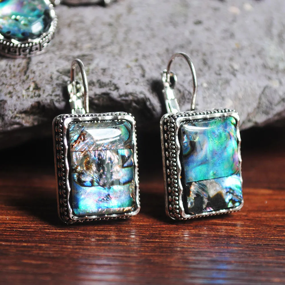 Retro colourful shell irregular geometric teardrop earrings in colour E1623 on white background