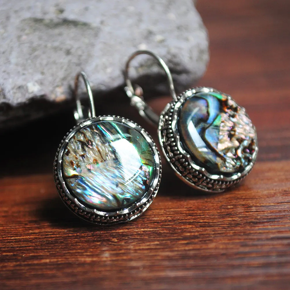 Retro colourful shell irregular geometric teardrop earrings in colour E1623 on white background