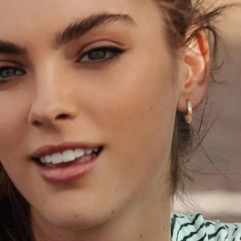 Women's geometric copper earrings with inlaid faux diamond pattern in gold, silver, and rose gold colour options