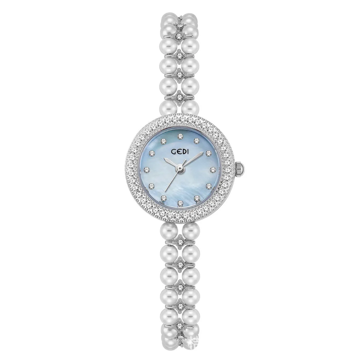 Women's slim alloy quartz bracelet watch silver case blue dial 8mm thickness business style