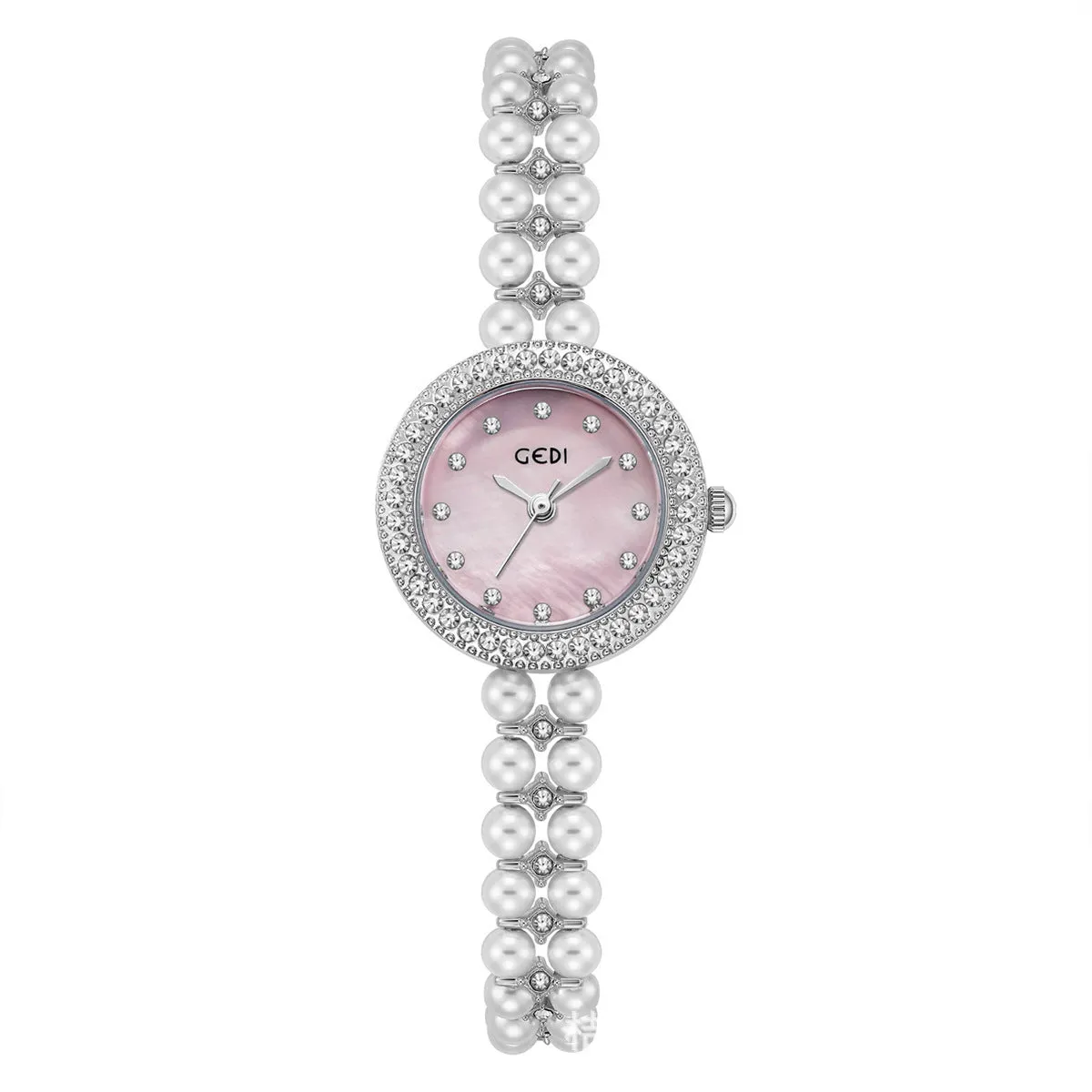 Women's slim alloy quartz bracelet watch silver case blue dial 8mm thickness business style