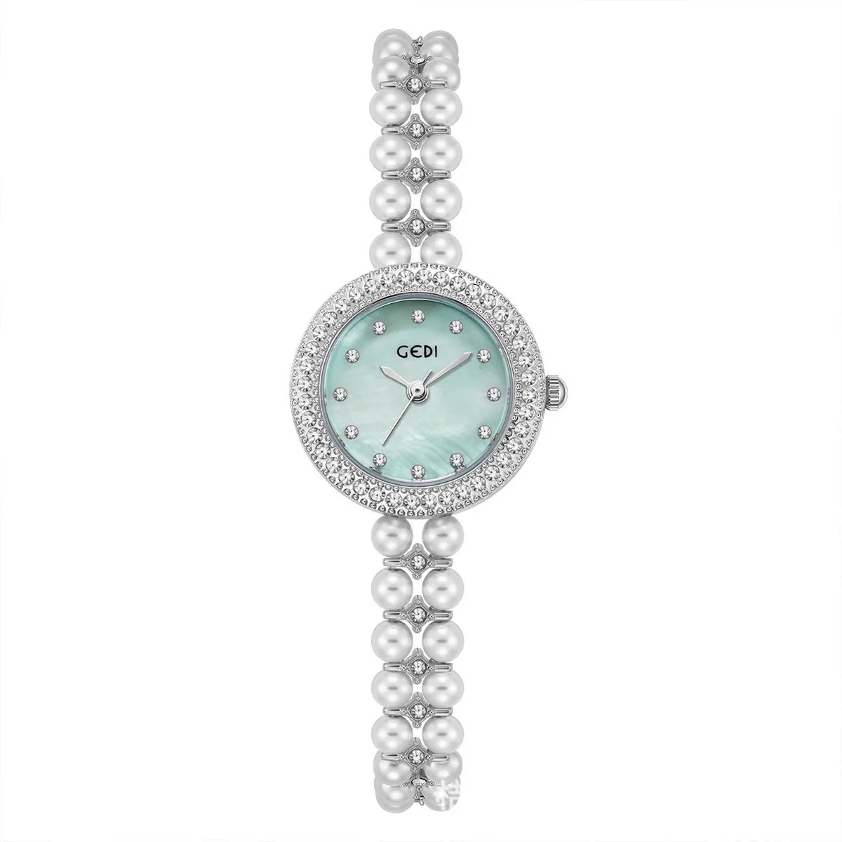Women's slim alloy quartz bracelet watch silver case blue dial 8mm thickness business style