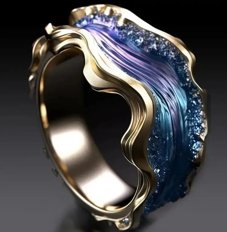 Fashion wave oil drop diamond inlaid alloy ring for women, geometric quadrilateral shape, European American style