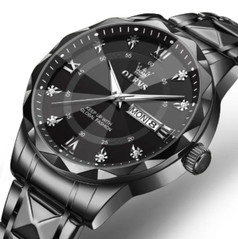 OLEVS 2025 men's luminous quartz watch with steel band and 11mm thickness