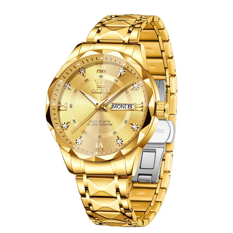 OLEVS 2025 men's luminous quartz watch with steel band and 11mm thickness