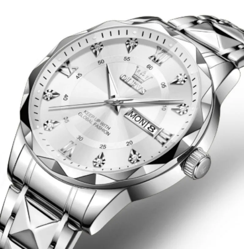 OLEVS 2025 men's luminous quartz watch with steel band and 11mm thickness