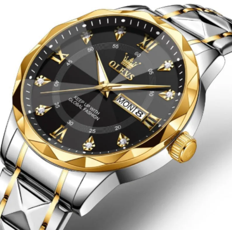OLEVS 2025 men's luminous quartz watch with steel band and 11mm thickness