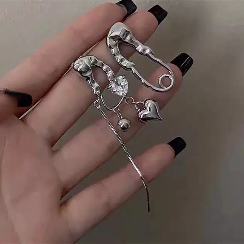 Asymmetric heart tassel drop earrings in alloy with electroplated finish, fruit shape, for women