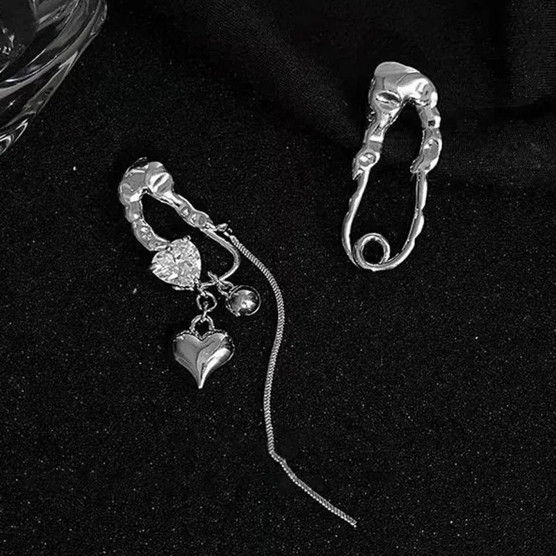 Asymmetric heart tassel drop earrings in alloy with electroplated finish, fruit shape, for women