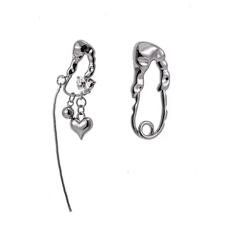 Asymmetric heart tassel drop earrings in alloy with electroplated finish, fruit shape, for women