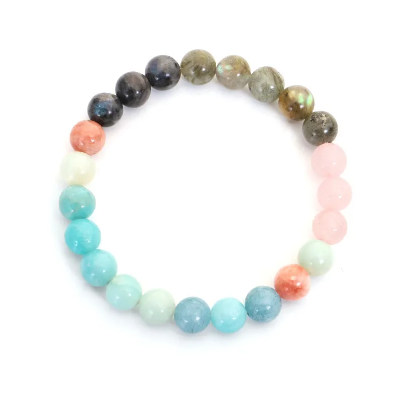 Bohemian style colourful stone bead necklace and bracelet set with tassel pendants