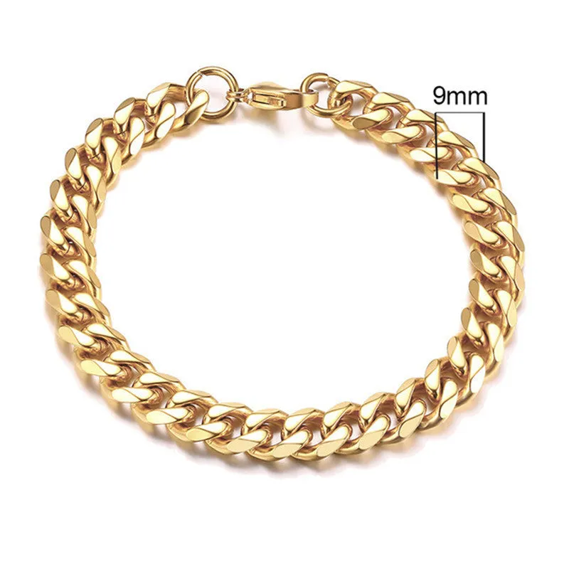 Men's golden Cuban chain necklace 22cm geometric links electroplated metal gold colour