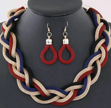 Hand-woven rope necklace chain for women, zinc alloy, 53cm length, showing textured weave