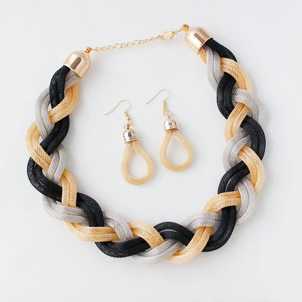 Hand-woven rope necklace chain for women, zinc alloy, 53cm length, showing textured weave