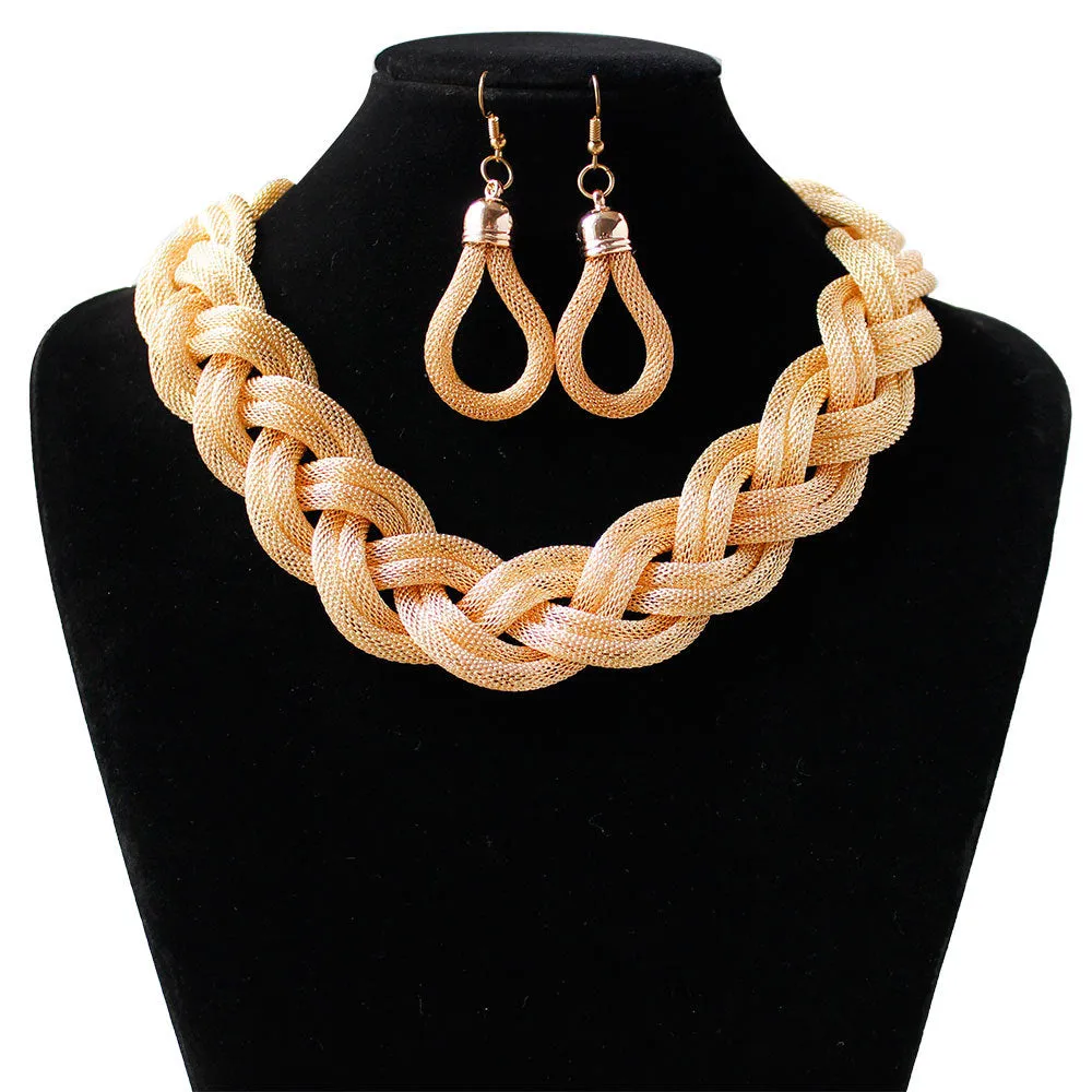 Hand-woven rope necklace chain for women, zinc alloy, 53cm length, showing textured weave