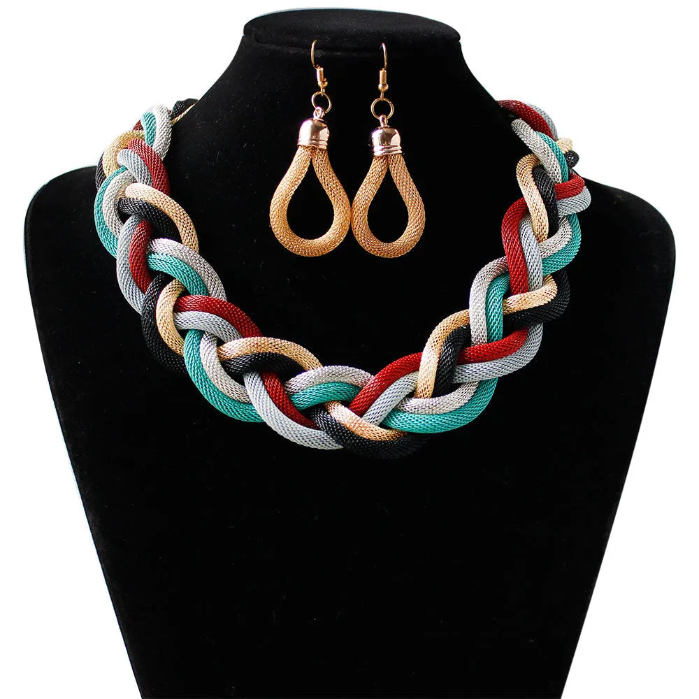 Hand-woven rope necklace chain for women, zinc alloy, 53cm length, showing textured weave