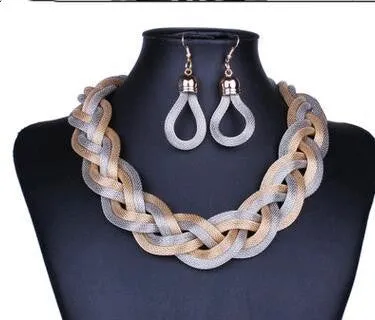 Hand-woven rope necklace chain for women, zinc alloy, 53cm length, showing textured weave