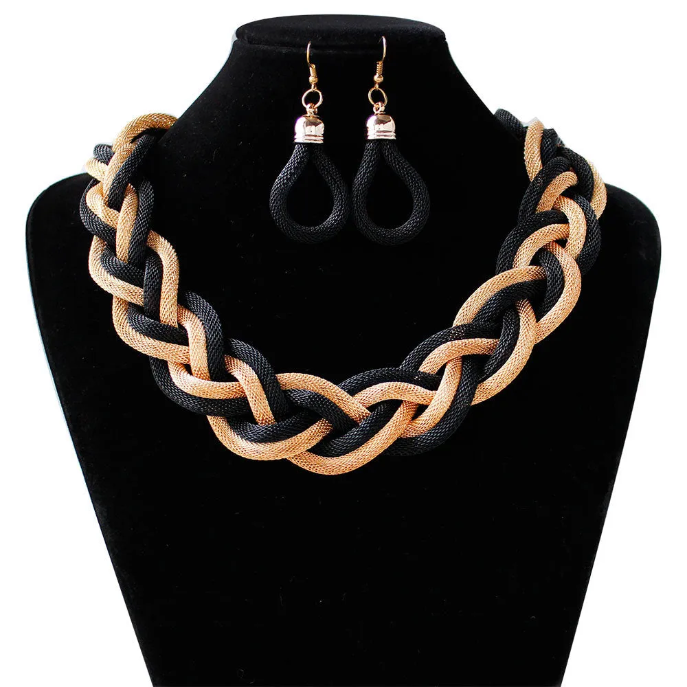 Hand-woven rope necklace chain for women, zinc alloy, 53cm length, showing textured weave