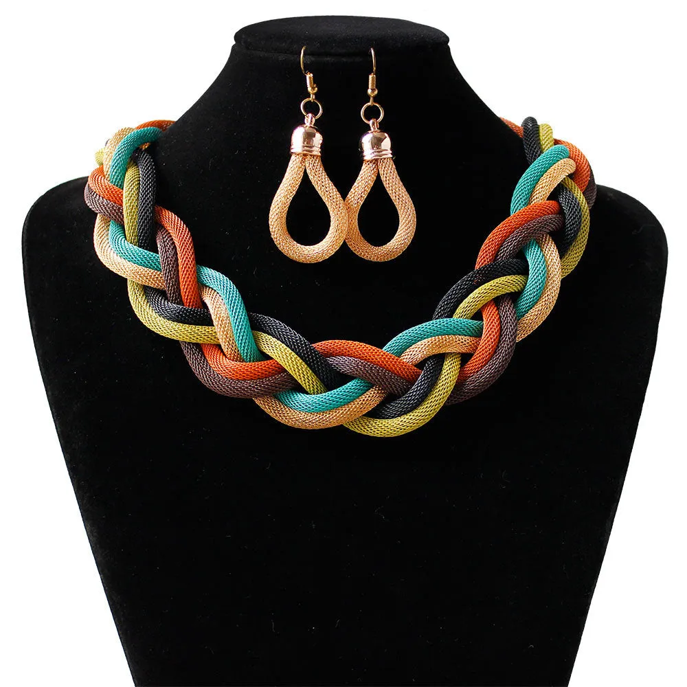 Hand-woven rope necklace chain for women, zinc alloy, 53cm length, showing textured weave