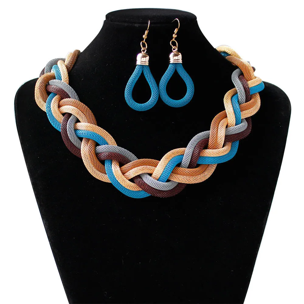 Hand-woven rope necklace chain for women, zinc alloy, 53cm length, showing textured weave