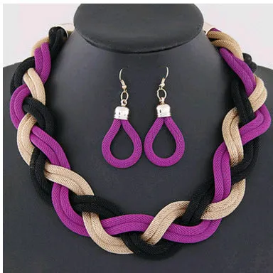 Hand-woven rope necklace chain for women, zinc alloy, 53cm length, showing textured weave