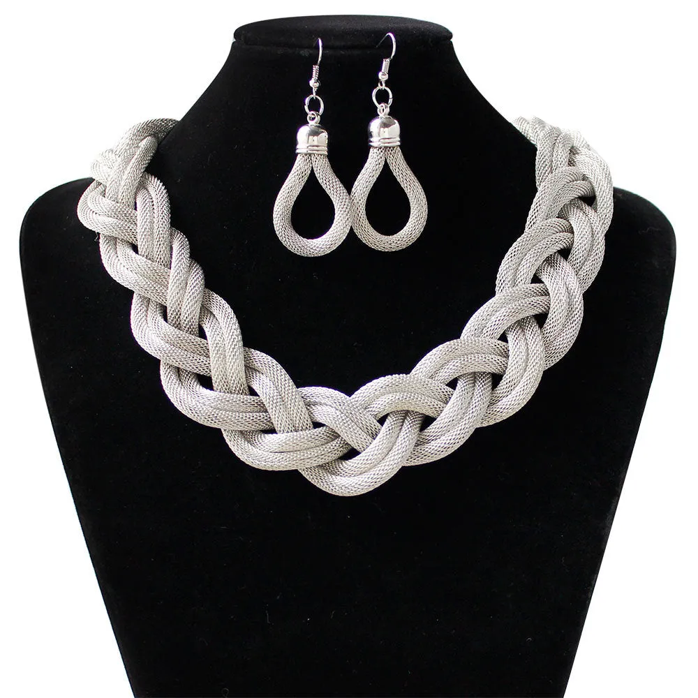 Hand-woven rope necklace chain for women, zinc alloy, 53cm length, showing textured weave