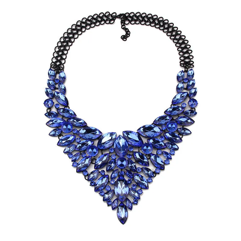 Alloy rhinestone necklace in water drop shape with full diamond inlay on white background