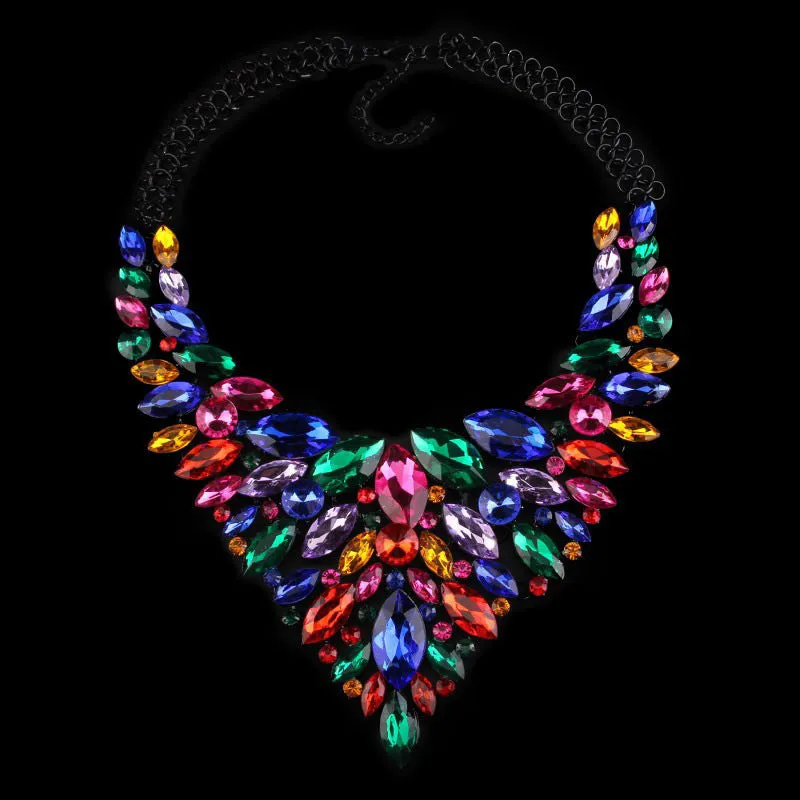 Alloy rhinestone necklace in water drop shape with full diamond inlay on white background